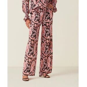 Figue Theodora 100% Silk Paisley Wide Leg Pants S boho chic resort quiet luxury